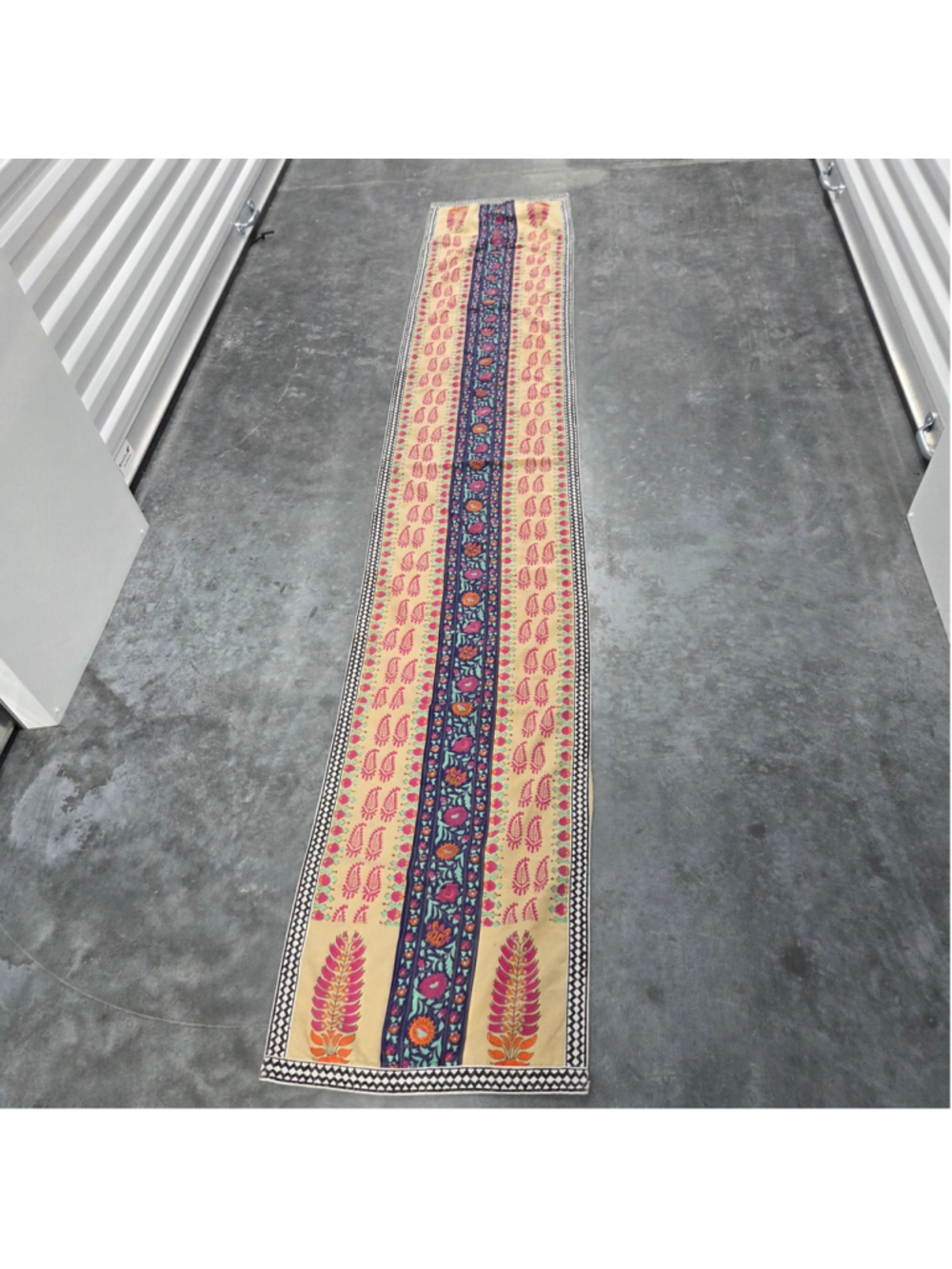 Vintage Indian Hand Block Print Cotton Table Runner Dupatta Paisley Boho 24x98 - Picture 2 of 10